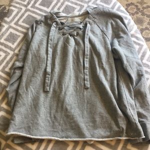 Hooded lace front sweater